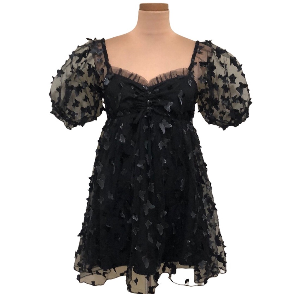 NWT Francesca’s Collection Thirty Thirty Dress Small Black Silver Butterflies